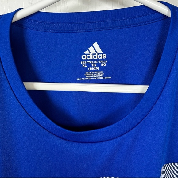 Adidas XL 18/20 Blue Athletic Shirt Moisture Wicking Graphic Tee Teens - Picture 4 of 6